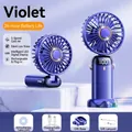 Purple handheld portable fan with LED digital display and foldable phone stand - Gear 5 Display Folding (With Base Lanyard Cable) / Violet