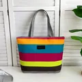 Vibrant multicolored striped canvas tote bag with large capacity for women's use - Large Style 2