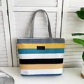 Large capacity canvas tote bag featuring stylish colorful horizontal stripes for women - Large Style 1
