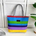 Large capacity canvas tote bag with vibrant rainbow striped print design for women - Large Size Style 3