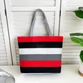 Large capacity canvas tote bag featuring stylish red and black horizontal stripes design - Large Size Style 4