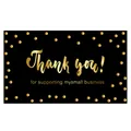 Gold foil style thank you sticker card with black background and gold polka dots - Card Style 88