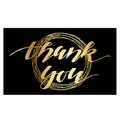 Premium gold foil thank you card design with circular wreath on a matte black background - Card Style 92