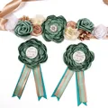 Handmade forest green maternity flower sash set with Mommy and Daddy To Be corsage pins - Green Flower