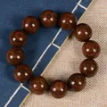 Authentic natural gold sandalwood prayer bead bracelet with polished wood grain texture - Premium Single Loop / 20mm*12 Beads