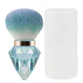 Blue diamond handle loose powder makeup brush with translucent storage case set - Diamond Shape Handle Blue-Green Gradient Powder Brush with Box