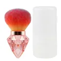 Large soft powder brush with pink crystal diamond handle and red gradient bristles - Diamond Shape Handle Orange-Red Gradient Powder Brush with Box