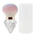 Large powder brush with diamond crystal handle and pink gradient bristles in case - Diamond Shape Handle Pink-Blue Gradient Powder Brush with Box
