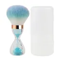 Large soft-bristle powder brush with blue sand hourglass handle and clear storage case - Creative Hourglass Handle (Blue Sand) Blue Gradient Powder Brush with Box