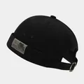Vintage black melon skin docker hat featuring side patch and adjustable back strap - Adjustable / EST1973 Patch Black