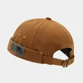 Vintage brown heavy canvas brimless docker cap with an adjustable back metal buckle - Adjustable / EST1973 Patch Khaki