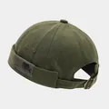 Retro olive green brimless docker hat for men and women in durable canvas fabric - Adjustable / EST1973 Patch Army Green
