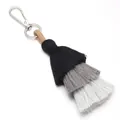 Detail view of three-layer cotton tassel pendant with silver metal lobster clasp - 14.5cm / Black Dark Gray Light Gray Gradient (10#)