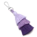 Detailed view of triple-tiered purple gradient cotton tassel with silver clasp - 14.5cm / Gradient Purple (14#)