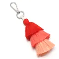 Detailed view of a red gradient three-layer cotton tassel charm with silver clasp - 14.5cm / Red Pink Light Peach Gradient (15#)