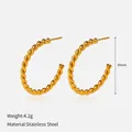 Gold twisted stainless steel hoop earrings with 30mm diameter and 4.2g weight - C-Shape Hoop / Gold