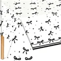 White disposable party tablecloth with elegant black bow and star pattern print - Black Bowknot Print Tablecloth
