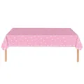 Decorative pink disposable party tablecloth with elegant white bow pattern print - Pink Base White Bowknot Tablecloth