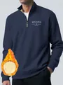 Detail van een donkerblauwe heren-sweatshirt met ritssluiting en warme fleecevoering - S / Marineblauw