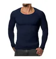 Detailansicht des schmal geschnittenen Herren-Langarmshirts aus Rippstrick - S / Dunkelblau