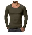 Eng anliegendes Herren-Strick-T-Shirt in Olivgrün mit Rippenmuster und Rundhals - S / Armeegrün
