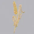 Elegante spilla a spiga di grano dorata con cristalli gialli e bianchi per abiti da sera - Spiga di Grano Dorata Rame Zircone