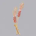Elegante spilla a spiga di grano dorata con cristalli rosa per abiti da sera e gala - Spiga Rosa Sfumato