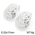 Boucles d'oreilles clous en acier inoxydable argenté texturé pour femme, style coquillage - Clous d'Oreilles Texture Ondulée Argent (KE113741-KFC)