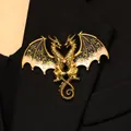 Detailed view of a fantasy double-headed dragon brooch with snowflake wing patterns. - Brooch (10324) / Pink