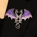 Detailed macro view of a fantasy two-headed dragon brooch with purple gradient wings. - Dragon Brooch (S601) / Purple