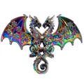Detalle de broche de dragón de dos cabezas arcoíris con alas de copo de nieve - Broche (37 Iridiscente Dragón Doble) / Galvanizado Iridiscente
