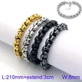 Hoogwaardige herenarmbanden van roestvrij staal, vierkante parelketting, goud en zilver, 8mm - Zijdelings Gesneden Box Ketting Stijl