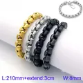 Herenarmband van roestvrij staal met verticaal gestreepte vierkante schakels, goud zwart - Goud / Verticale Korrel Box Ketting Stijl