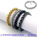 Roestvrijstalen tarweketting armband voor heren in goud, zilver en zwart, 8mm - Goud / Bloemmand Ketting Stijl