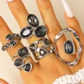 Elegant silver-toned bohemian ring set with faceted grey stones for daily wear - Silver Bohemian Style Rings Combination (17)