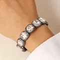 Elegant chunky bracelet featuring large square clear crystals in gunmetal grey frames - Gunmetal Square Stone Elastic Bracelet (24)