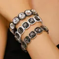 Set of three chunky acrylic gemstone bracelets with grey and clear crystal finishes - Stacked Bracelets Combination Set (26)