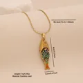 Gold stainless steel fish pendant necklace featuring colorful blue green enamel scales - Blue Green Enamel Texture Fish (9#)