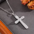 Elegante Halskette mit silbernem Zirkonia-Kreuzanhänger und Titanstahlkette für Damen - Tennis-Halskette / Silber