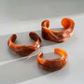 Retro onregelmatige acryl gemarmerde manchetarmband in warme amberkleurige tinten - 3-delige Stapelbare Armbanden / 3-delige set / Bruin