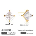 Detailed view of 0.99cm square cubic zirconia stud earrings in 18k gold plated steel. - Square Gem Style (JDE0201320-1)