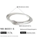 Elegant silver-tone stainless steel leaf bangle with sparkling rhinestones and zircons - Leaf Style (NB-B6551-S) / Silver