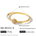 Gold-plated stainless steel bangle bracelet with sparkling paved zircon circle charm - Round Style (NB-B6552-G) / Gold