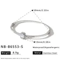 Silver stainless steel bangle bracelet with rectangular zircon and rhinestones - Rectangle Style (NB-B6553-S)