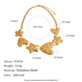 Detaillierte Maße der Hammerschlag Herz- und Stern-Halskette aus Edelstahl mit 18K Vergoldung - Herz Stern Stil (N3936) / Gold
