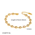 Close-up detail of gold stainless steel zircon bracelet with size and weight parameters - Round Full Rhinestone Bracelet (TB5253-RD) / Gold