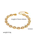 Detail view of 6.5mm square zircon bracelet with 175mm+40mm length and 9.8g weight - Square Full Rhinestone Bracelet (TB5253-SQ) / Gold