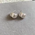 Elegante zilveren naald druppel oorknopjes met getextureerde afwerking en bloemdetail - Gestreept Bloemen Waterdruppel (38#)