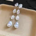 Elegante barokke onregelmatige witte parel lange hangende oorbellen met zilveren - Barokke Parelketing Lang (39#)