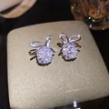 Elegante zilveren oorknopjes met strik en sprankelende waterdruppel kristallen bloem - Strik Gefacetteerd Kristal (47#)